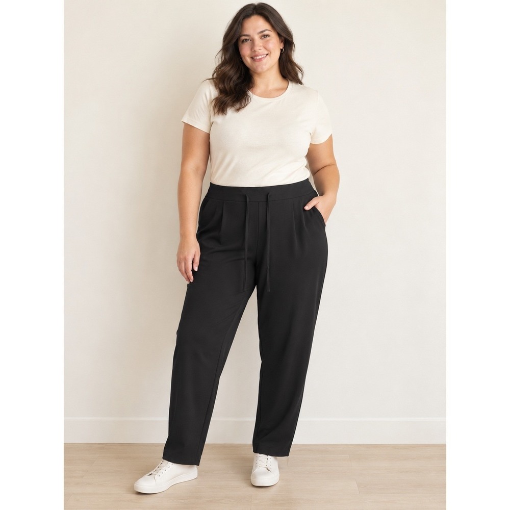 A New Day Womens XL Black High-Rise Tapered Ankle Trousers Drawstring Pants